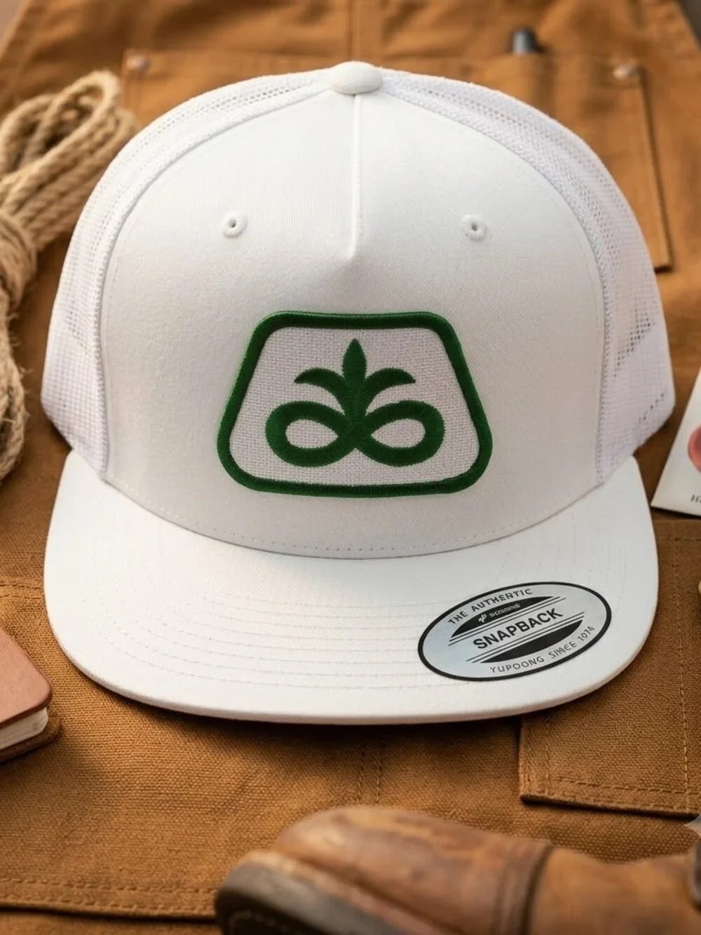 Retro Pioneer Seed Agricultural Embroidered Patch Hat White Yupoong Farmer USA